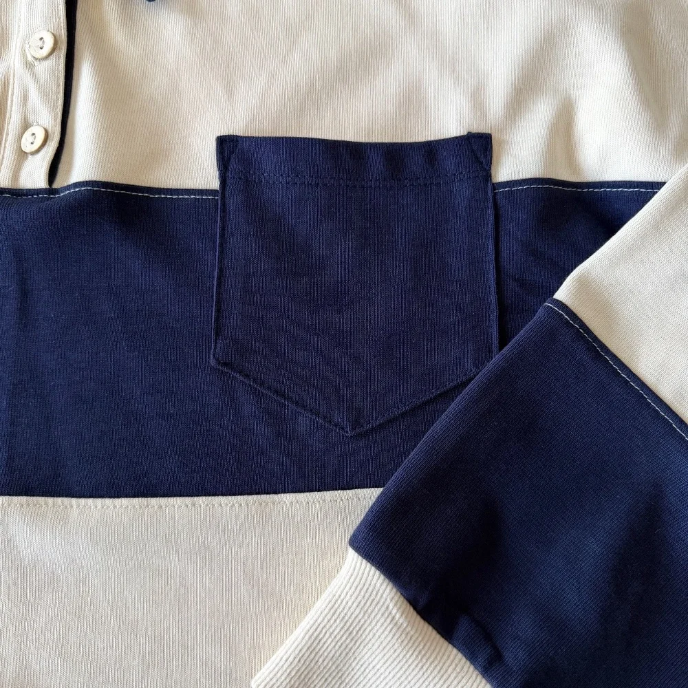 Long Sleeve Navy and Cream Stripe Button-Down Shirt - Picture 4 of 7